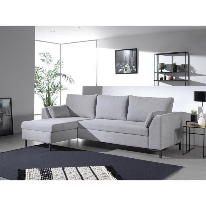 MONTANA - Canapé d'angle réversible convertible en tissu Couleur - Gris clair