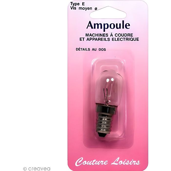 Ampoule machine à coudre - Vis moyenne type E - 15W 240V - ype E : 131,M - Vis moyenne - 15W, 240V