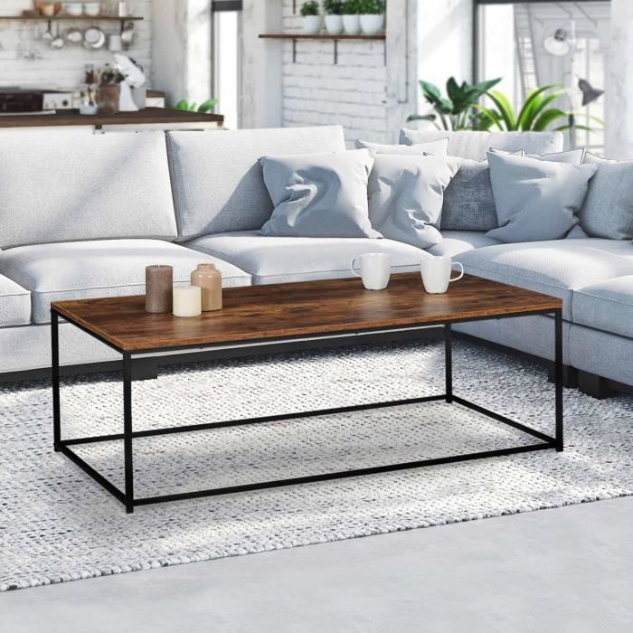 IDMARKET Table basse DAYTON plateau épais effet vieilli design industriel