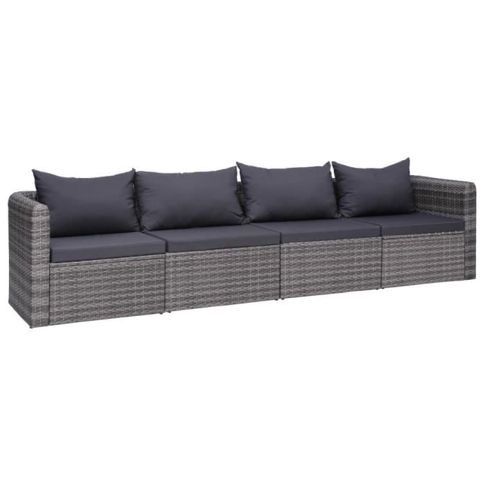 Meuble de jardin 4 pcs avec coussins Gris Résine tressée Salon De Jardin