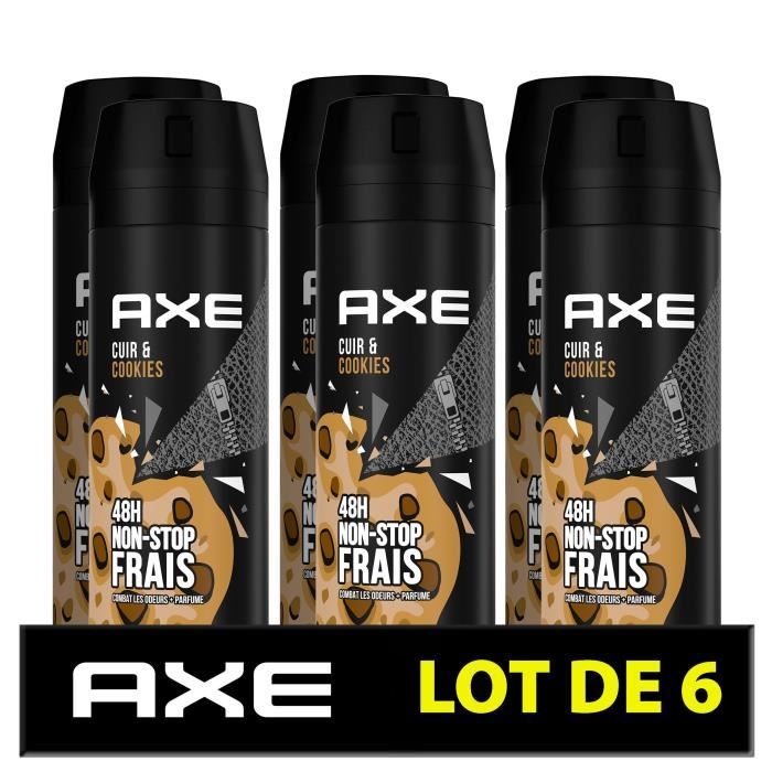 AXE Déodorant Homme Cuir & Cookie Bodyspray - 48h de Fraîcheur Non-Stop - Antibactérien - Lot de 6 x 200 ml - 1,2 L