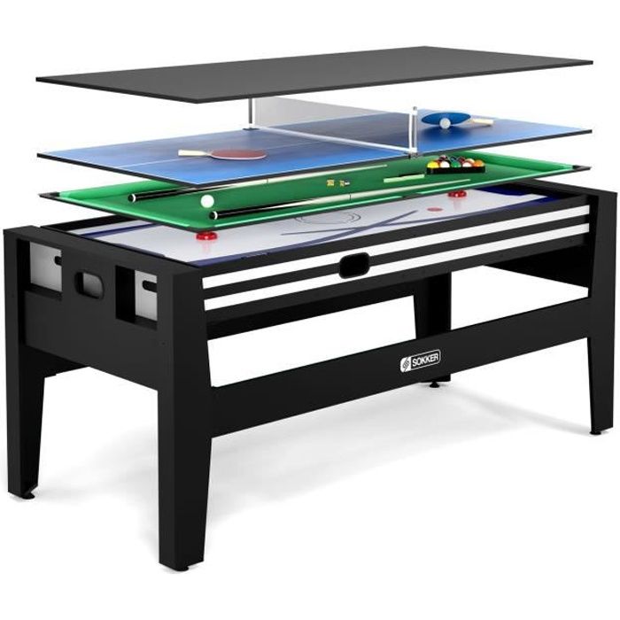 Table multi jeux 4 en 1 GLADIATEUR SOKKER Air Hockey, Billard, Ping
