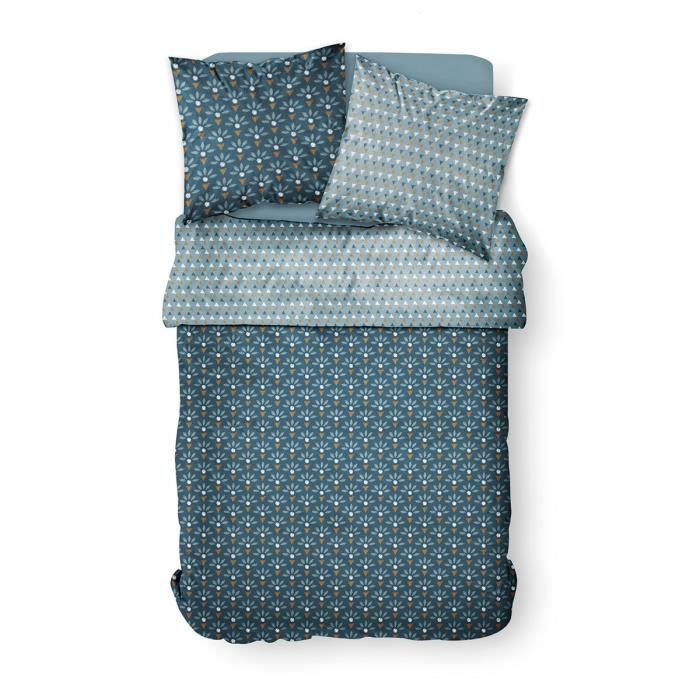 Housse de couette 220x240 Sunshine Genova + 2 taies 100% coton 57 fils Bleu