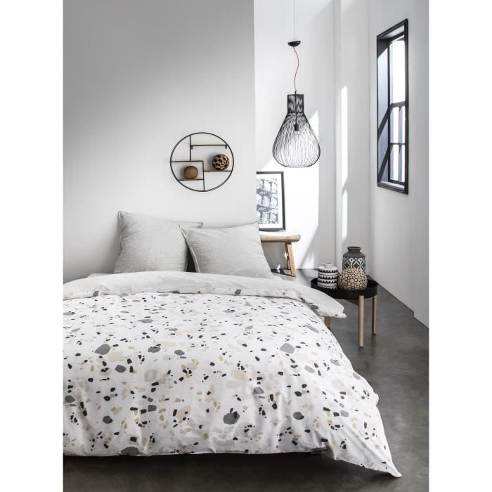 TODAY Parure de couette Sunshine #2.23 - 100% Coton - 220 x 240 cm - Blanc et gris