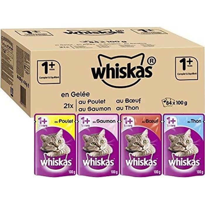 Whiskas Sachets Fraîcheur pour Chat Adulte (Stérilisé Ou Non), Sélection Mixte en Gelée, 84 Sachets (84x100g) 5900951275791