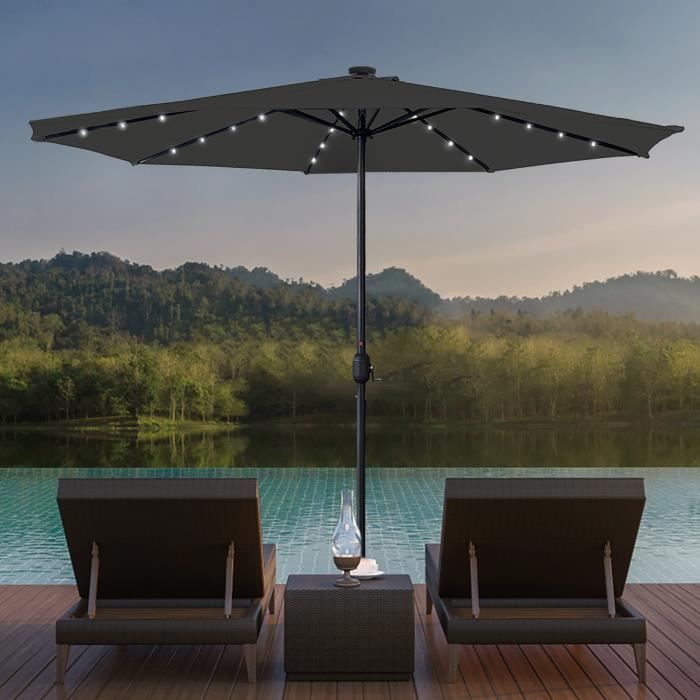 YRHOME Parasol en aluminium 350 cm - Protection UV 40+ en gris foncé Parasol déporté avec manivelle