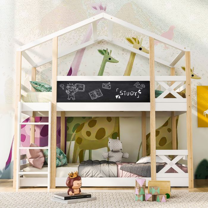 lit enfant cabane avec échelle - creahappy - 90 x 200 cm - blanc - industriel - loft