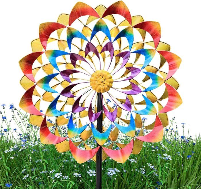 Moulin à Vent Rotatif Bleu Réfléchissant Pour Jardin - Hauteur 90 Cm Avec Pique De Sol 76 Cm