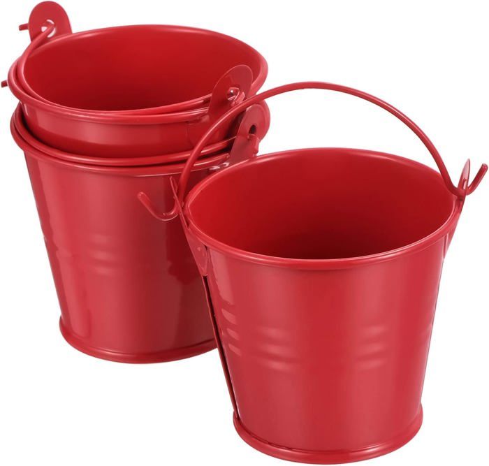 Lot De 3 Petits Seaux Métal Rouge 100 Ml – Mini Seaux Décoratifs Avec Poignée