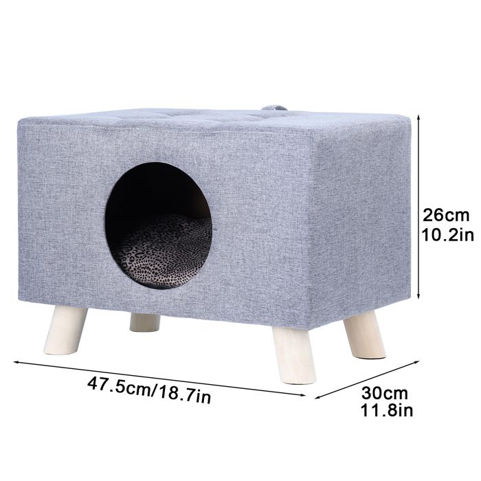 Meilleurs prix pour Niche pour chat semi-fermée - Maison pour chat en bois - chauffe-lit - GRIS - chat de moins de 9 kg - 48*26*30cm