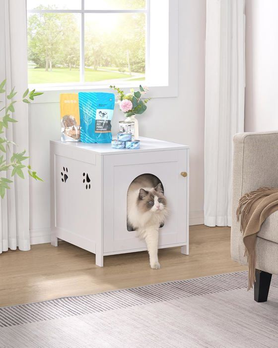 Bac à litière pour chat 216L Meubles de bac à litière cachés Maison intérieure pour animaux de compagnie en bois Blanc