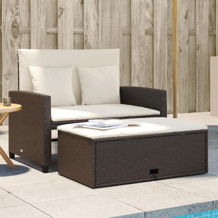 vidaXL Canapé de Jardin avec Coussins 2 Places Siège avec Repose-pieds Canapé-lit avec Dossier Meuble de Terrasse Patio 365133