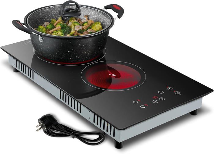 Plaque Cuisson 2 Feux Vitrocéramique 2500W - Portable - Infrarouge - 50x30cm