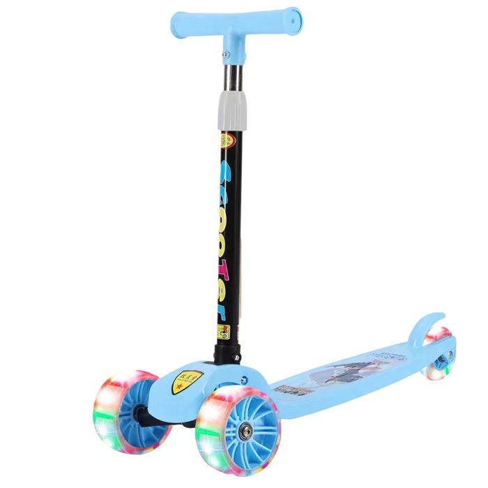 Trottinette Enfant SEJOY 3 Roues Réglable Avec Lumières LED - Bleue, Poussée, Coup De Pied