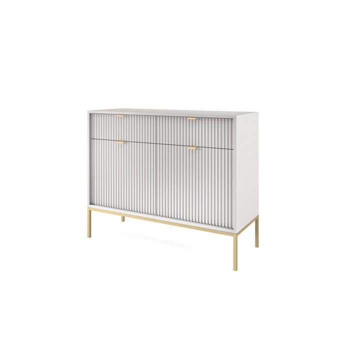 Commode : 2 Tiroirs 2 Portes Gris or 104 x 83 x 39 cm poignées dorées