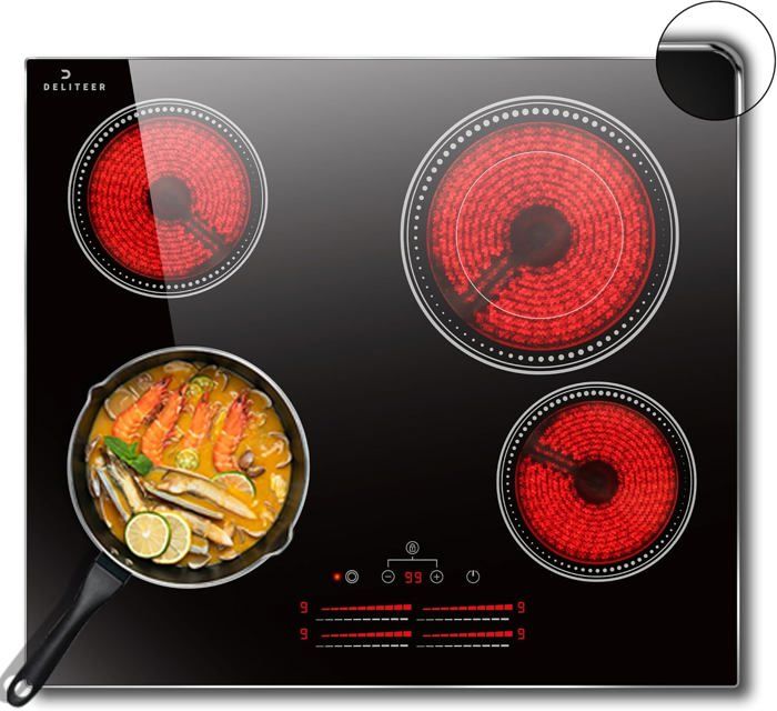 Plaque De Cuisson Vitrocéramique Cooksir 4 Feux 60cm Encastrable - 6000W Minuterie Verre Céramique Noir