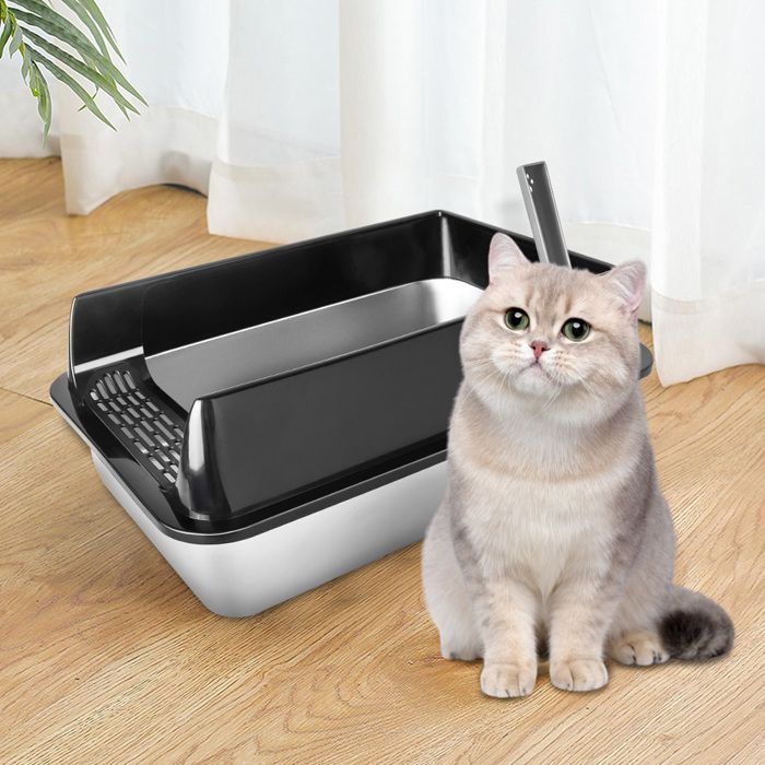 Meilleurs prix pour YIPEEMA. BAC À LITIÈRE POUR CHAT EN ACIER INOXYDABLE TOILETTES POUR CHAT NOIR 50*35*24CM.