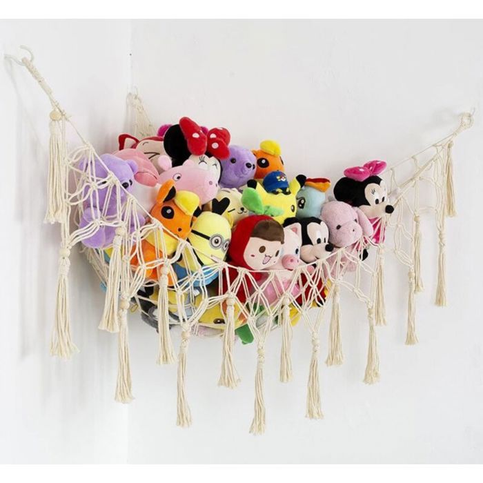 Meilleurs prix pour Filet ou hamac pour animaux en peluche Boho grand hamac pour jouets de 61 pouces support de filet de rangement dangle en macr