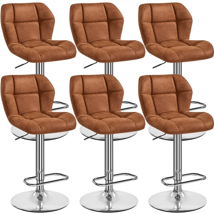 Yaheetech Lot de 6 Chaises de Bar Modernes Tabourets de Bar Réglables en Hauteur Design Capitonné Marron Rétro Yaheetech Lot de 6 Chaises de Bar Modernes Tabourets de Bar Réglables en Hauteur Design Capitonné Marron Rétro
