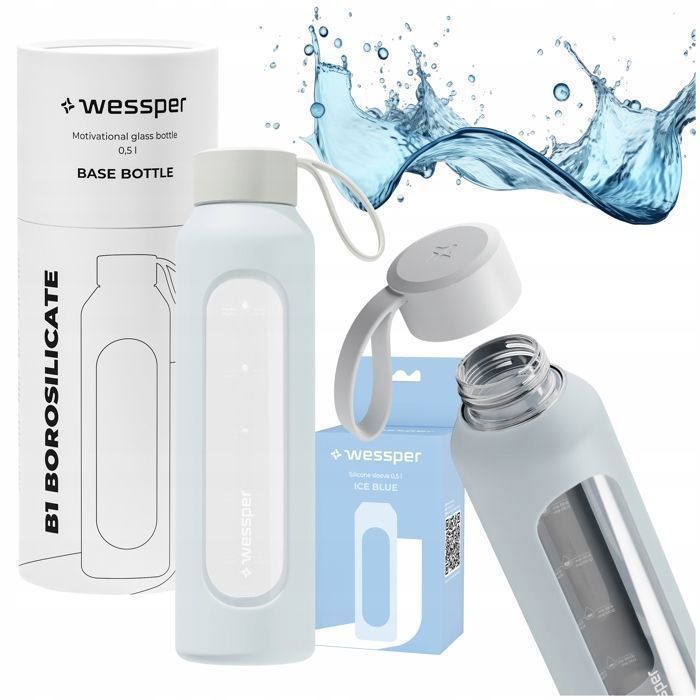 Gourde Bouteille d'eau en verre motivante 0,5 L Wessper B1 BOROSILICATE - couleur moka - Sport