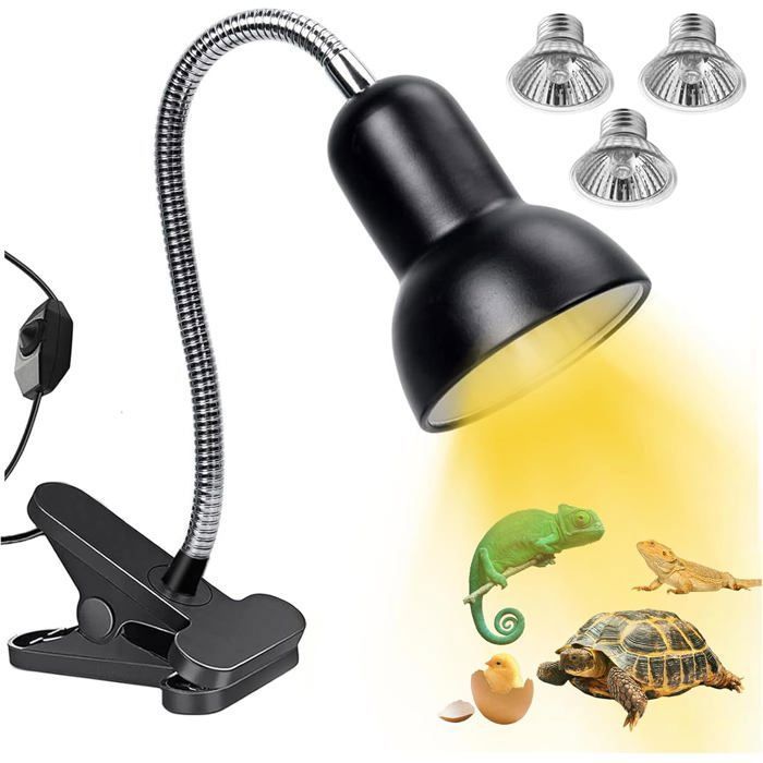 Comparer les prix de Lampe Chauffante Tortue - YYV - 3 Ampoules UVA UVB 25W 50W - Pince Pivotante 360° - Classe Énergétique F