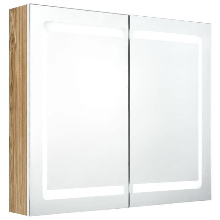 Haut de gamme - Armoire de salle de bain à miroir à LED Blanc et chêne EU03_1372834