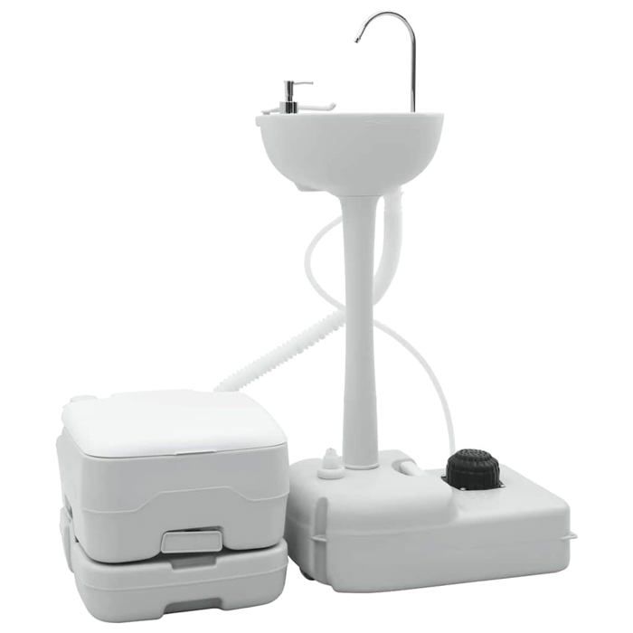 Kit de toilettes de camping - vidaXL - Gris et Blanc - Polyéthylène haute densité - 505 x 33 x 103 cm - Portable