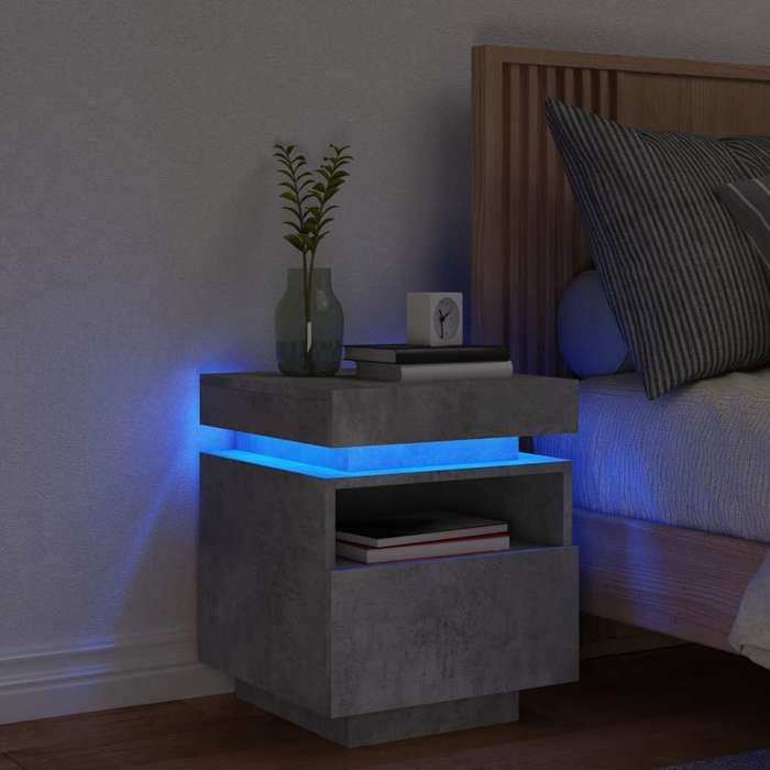 SALE 2026 Table de nuit Gris - Armoire de chevet avec lumières LED gris béton 40x39x485cm PRO870264228