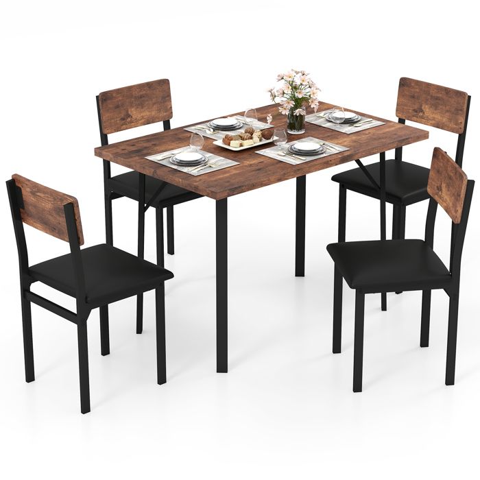 GIANTEX Ensemble de Table à Manger 5 Pièces- Table de Cuisine Rectangulaire avec 4 Chaises Rembourrées- Cadre en Métal- Marron GIANTEX Ensemble de Table à Manger 5 Pièces- Table de Cuisine Rectangulaire avec 4 Chaises Rembourrées- Cadre en Métal- Marron