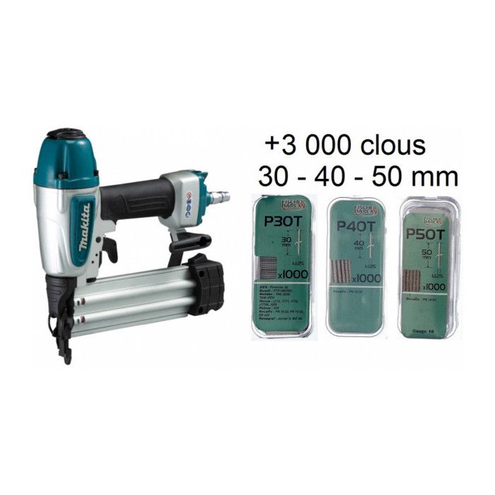 Makita Cloueur pneumatique 8 bar 15-50mm AF506 + 3000 clous 30 40 et 50 mm - vue 3