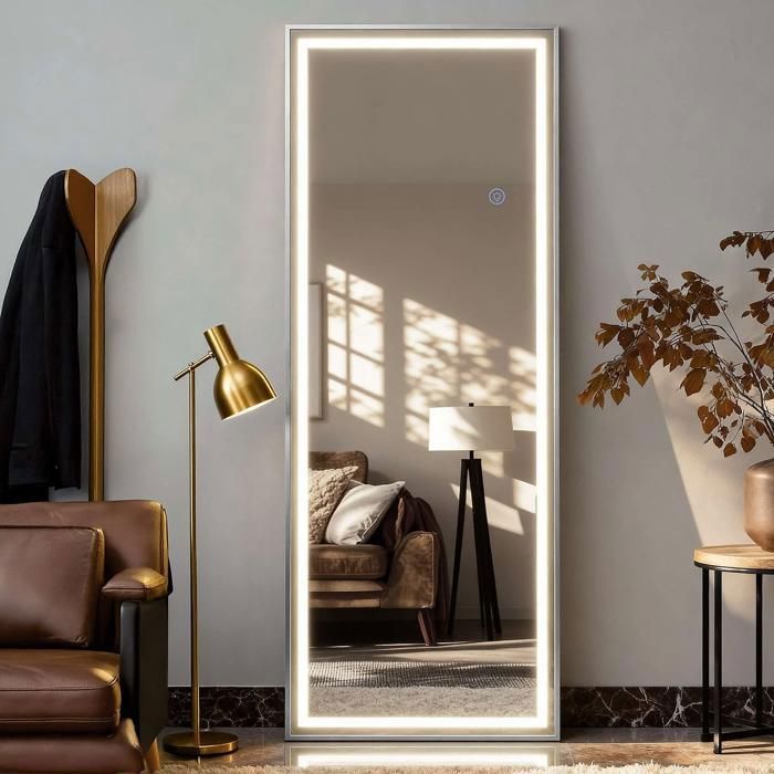 Miroir Intelligent LED Full-Body 160×50cm Verre Trempé Anti-Explosion 3 Couleurs de Lumière Réglage Tactile
