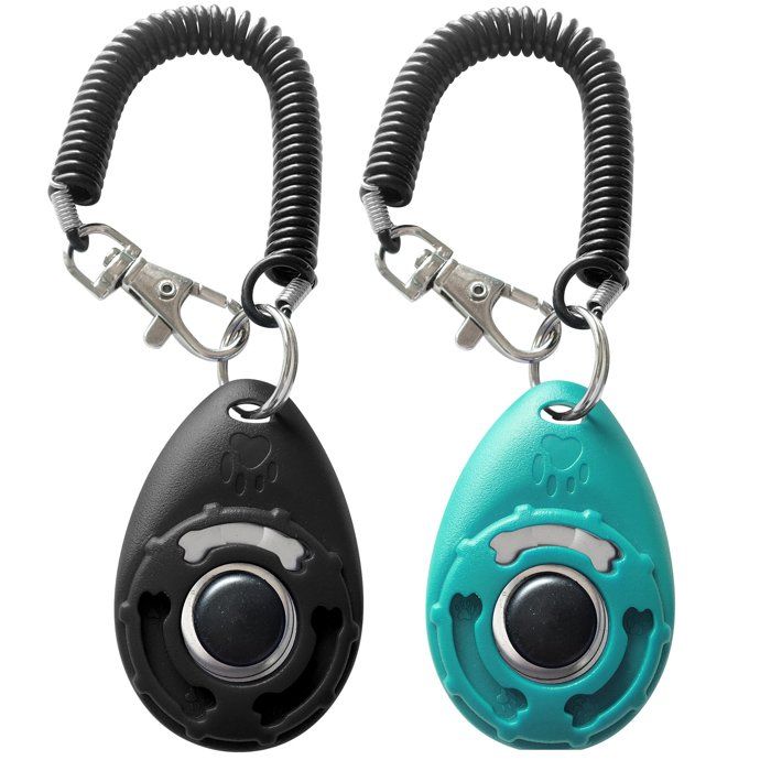 Clicker de dressage pour animaux avec bracelet - Clicker de dressage pour chiens (nouveau noir + bleu)