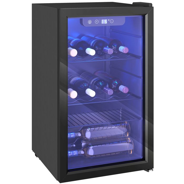 Cave à vin - HOMCOM - 24 bouteilles 68L - température réglable 4-16 °C porte réversible écran tactile - acier - 43x46x74cm- noir - Hom