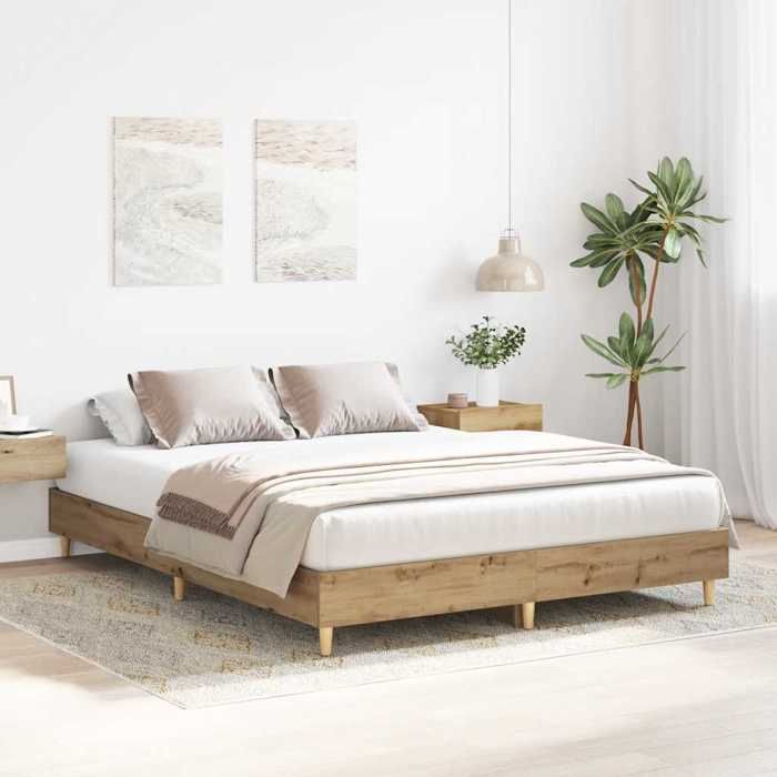 Stable&Durable - Brun - Structure de lit simple - Cadre de lit - sans matelas - chêne artisanal 90x190 cm - Meuble de lit HS13436539