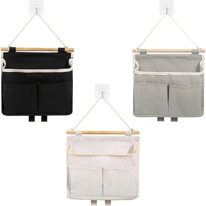 3 Pièces Sac De Rangement Mural avec 3 Poches Rangement Suspendu Tissu Tissu De Lin Imperméable Organisateur Mural