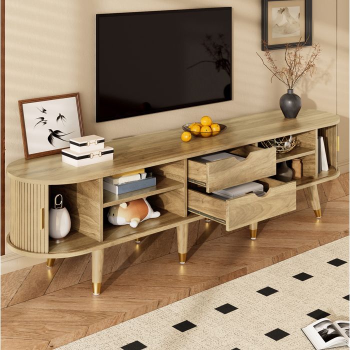 Meuble TV avec support pour téléviseur et portes coulissantes