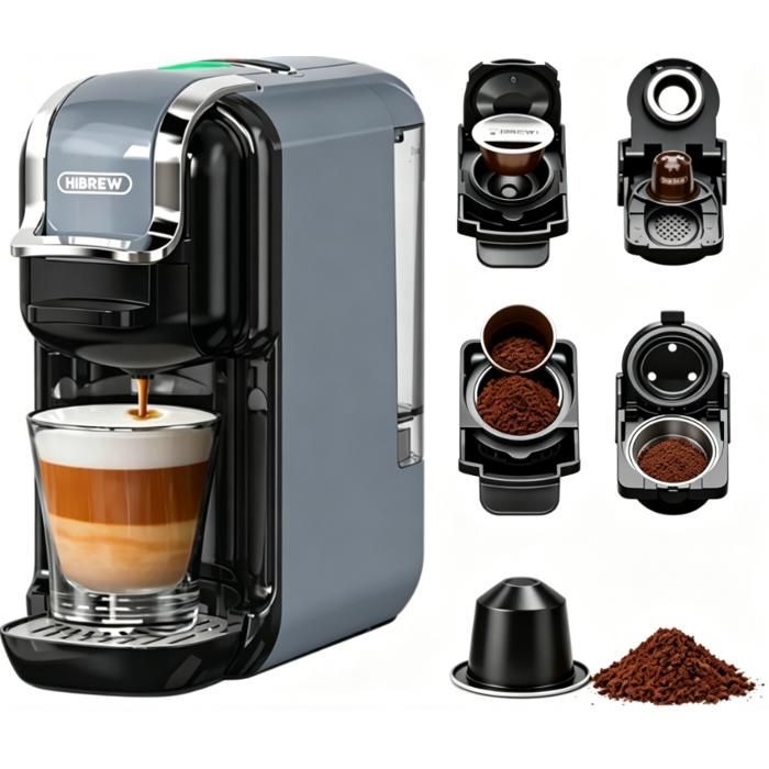 Machine à café 5 en 1 20 Bars Compatible Nespresso Dolce Gusto K-Cup ESE Café Moulu Hot & Cold 600ml Gris - Hibrew