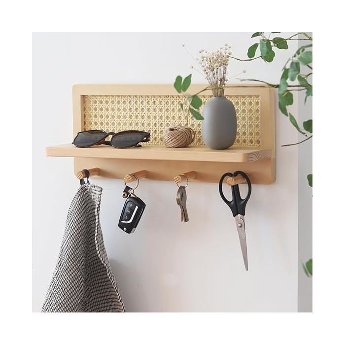 Porte-clés mural en bois avec 5 crochets et organiseur de courrier adapté aux entrées salons couloirs Couleur Bois Na PORTE-MANTEAU Porte-clés mural en bois avec 5 crochets et organiseur de courrier adapté aux entrées salons couloirs Couleur Bois Na PORTE-MANTEAU