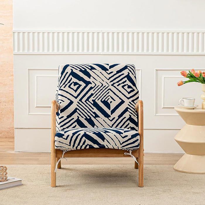 Housse Fauteuil 1 Place Extensible Accoudoirs Bois Fermeture Éclair - Protection pour Salon & Lecture (YT01 Graf HOUSSE DE CHAISE
