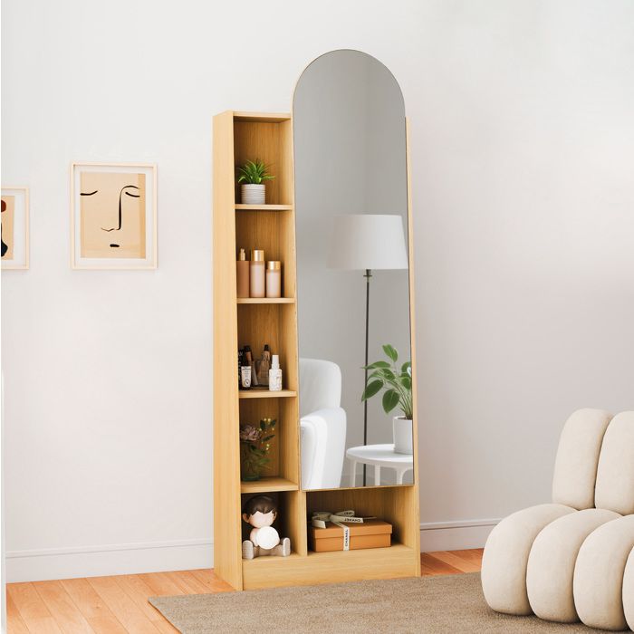 MEULVA Armoire haute de rangement avec miroir plein pied 60 x 28 x 1645 cm MDF aspect bois naturel