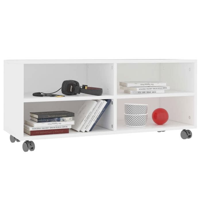 BESTLIFE Meuble TV avec roulettes Blanc 90x35x35 cm Bois dingénierieavec manuel de montage（31657585）VIDAXL