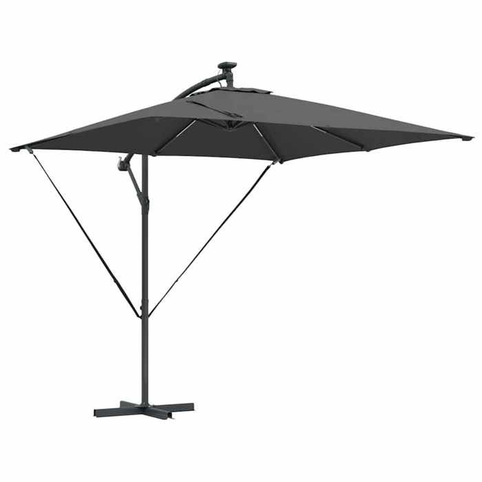 Parasol Anthracite 249 x 249 x 250 cm avec éclairage LED solaire et inclinaison réglable pour Jardin Terrasse et Balcon 475610