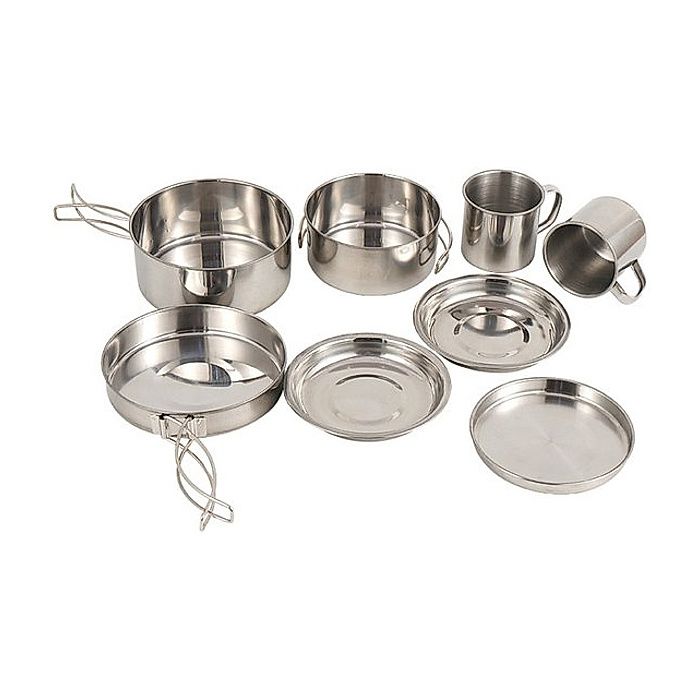 Kit de cuisine de camping 8 pièces inox Casseroles/assiettes légères pour camping randonnée pique-nique/barbecue