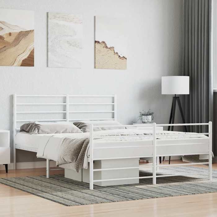 vidaXL Cadre de lit métal sans matelas et pied de lit blanc 140 x 190 cm