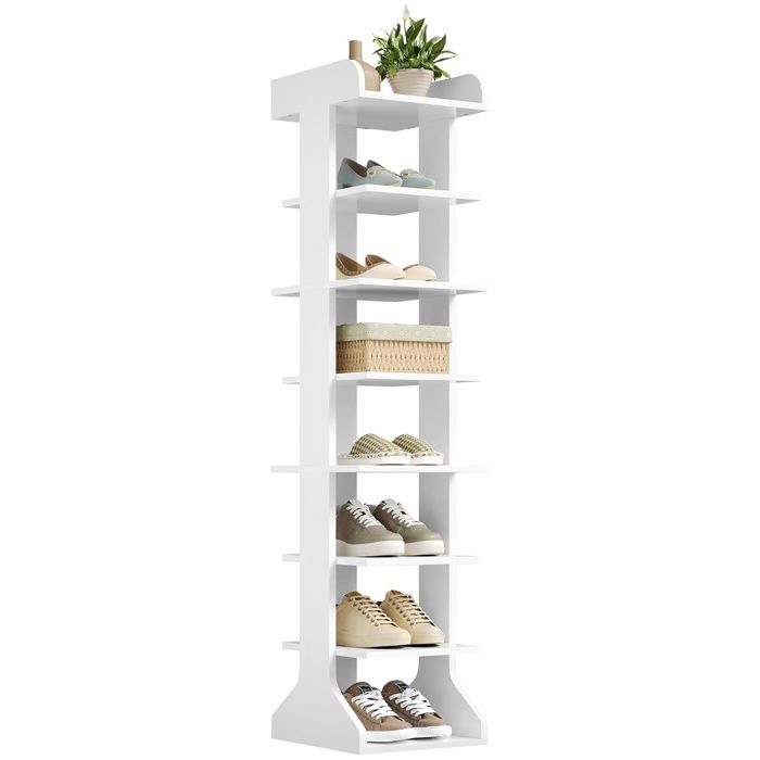 Étagère à chaussures étroite blanche - WOLTU - 8 niveaux - 27 x 30 x 121 5 cm - Espacement de 15 cm - Conception ouverte Étagère à chaussures étroite blanche - WOLTU - 8 niveaux - 27 x 30 x 121 5 cm - Espacement de 15 cm - Conception ouverte