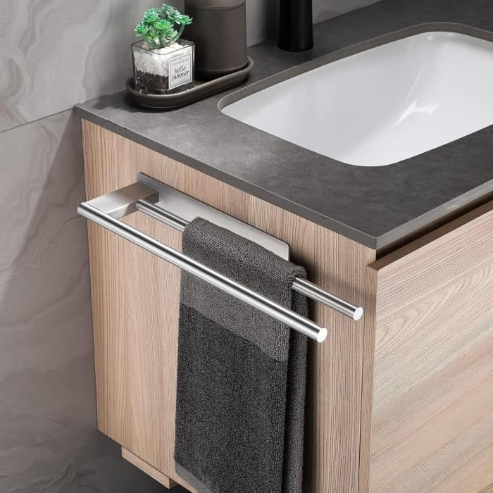 Porte-Serviettes de Salle de Bain sans Perçage en Acier Inoxydable 304 Double Porte Serviette Adhésif à Deux Bras Support Mural A
