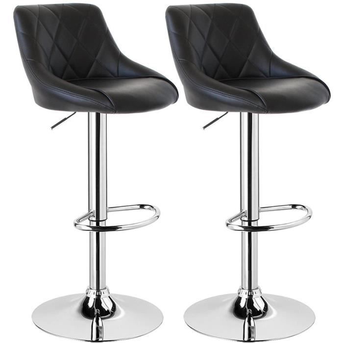 tabouret de bar en pu, lot de 2 chaise de bar, hauteur réglable 60 - 80 cm, noir