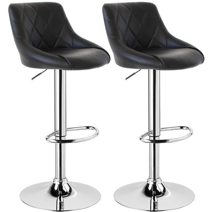 Tabouret de Bar en PU Lot de 2 Chaise de bar Hauteur réglable 60 - 80 cm Noir Tabouret de Bar en PU Lot de 2 Chaise de bar Hauteur réglable 60 - 80 cm Noir