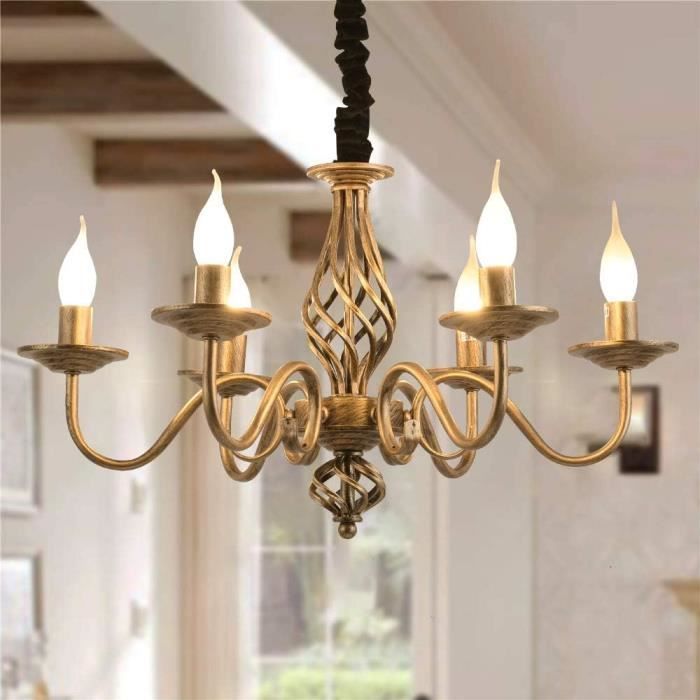 Ganeed Lustre lustre de campagne français en bronze de ferme en métal vintage pour îlot de cuisine 6 lumières E14