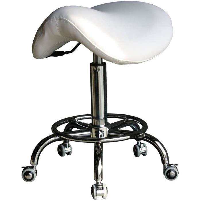 Tabouret de Selle Ergonomique avec roulettes, Tabouret hydraulique réglable avec roulettes, adapté aux Bureaux, salles d'eau et Autres Occasions (Couleur : Blanc